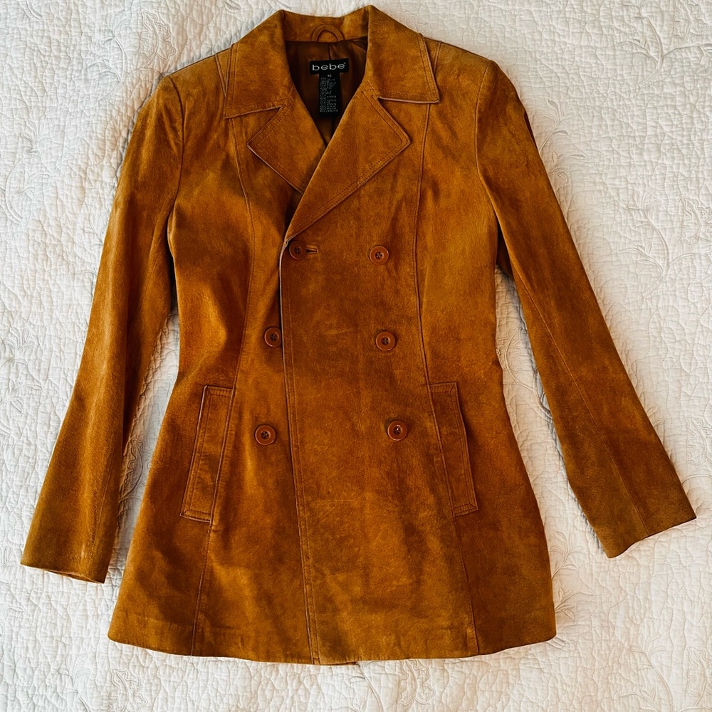 Bebe Women's Brown Leather Double-Breasted Jacket